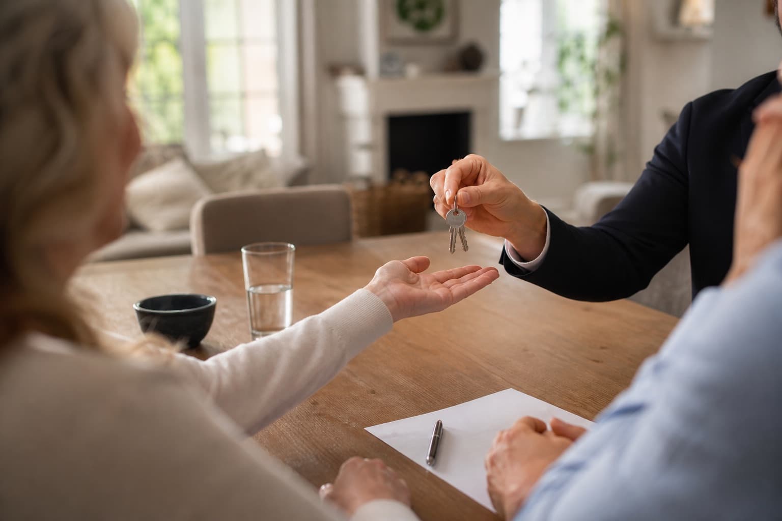 Mehrere Personen sitzen an einem Tisch und besprechen Erbschaftsunterlagen