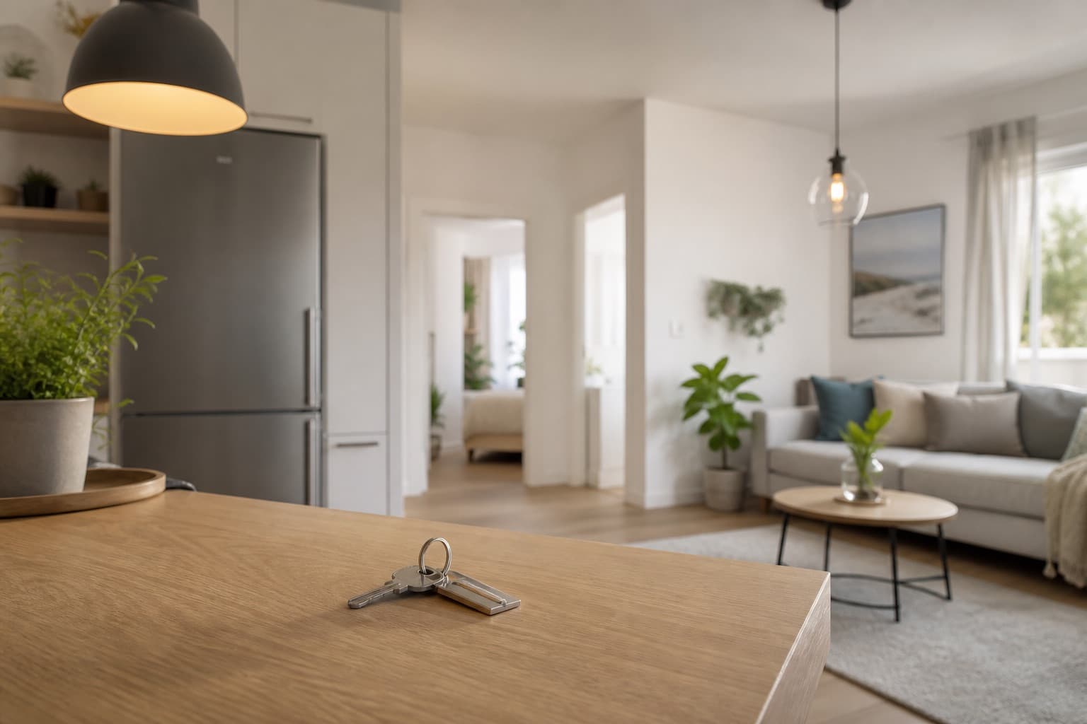Vermieter übergibt Wohnungsschlüssel und Mietvertrag an neue Mieter